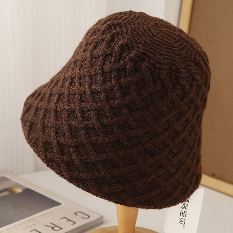 Wool knitted bucket hat women's autumn and winter versatile temperament bucket hat outdoor warm cold ear hat