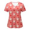 Women Working Uniform Smile Heart Print Cartoon Cat Dog Short Sleeve V-neck Tops Femme Blouse Nurse Work Wear Medical Uniforms