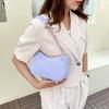 Women Corduroy Shoulder Bag Solid Color Retro Handbag Zippered Underarm Hobo Handbag for Travel Work Parties