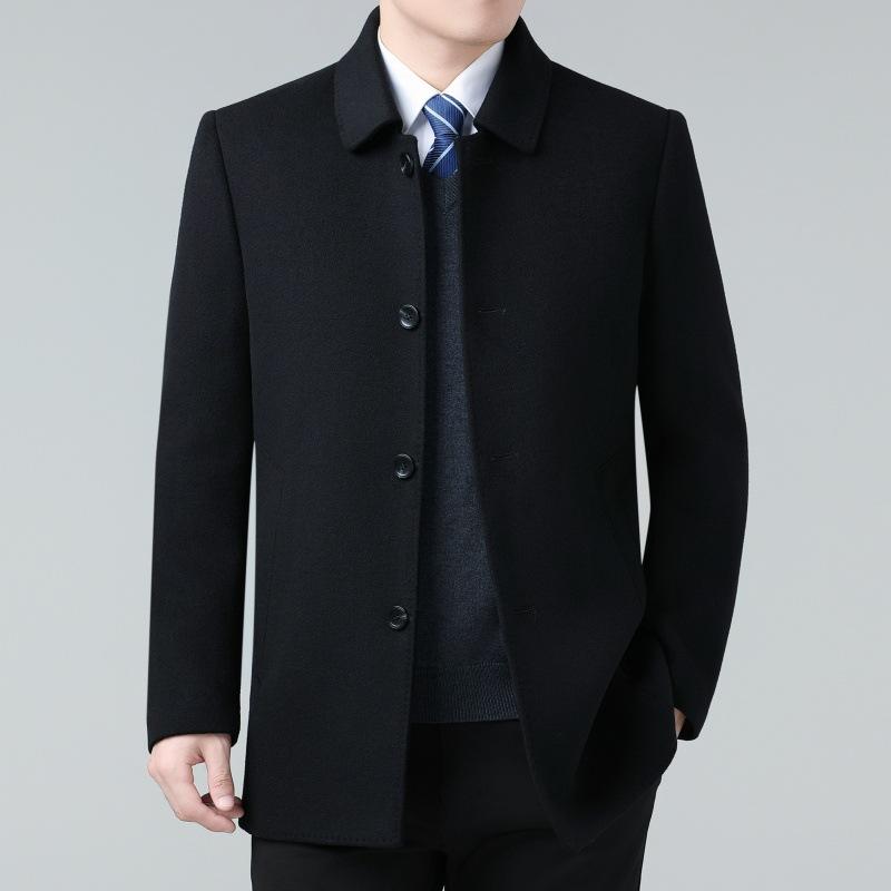 Мужское двустороннее шерстяное кашемировое пальто средней длины на осень и зиму, шерстяное пальто для мужчин среднего и пожилого возраста с лацканами
