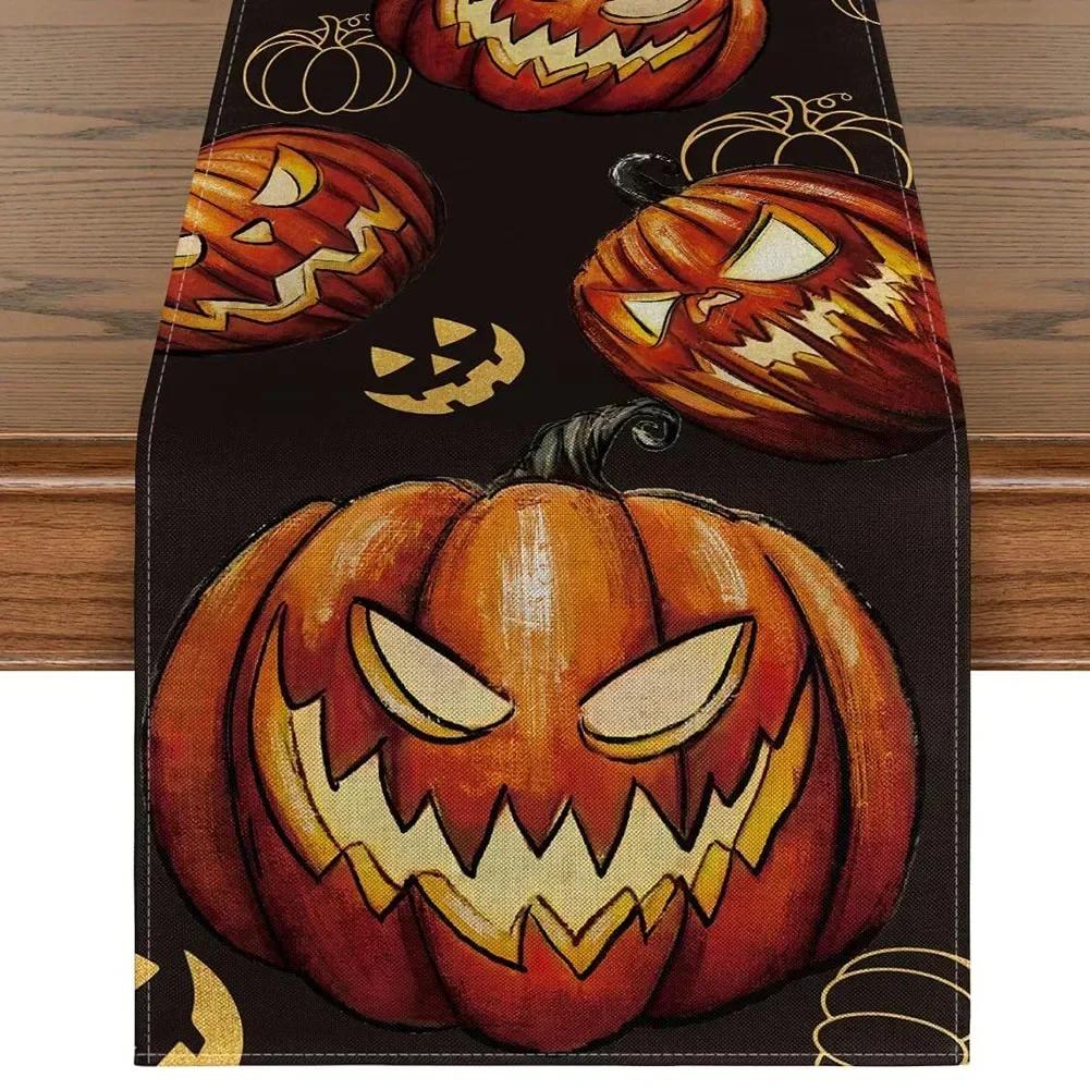 Halloween Table Runner Decoration Placemat Tablecloth Pumpkin Bat Flag Cloth Halloween House Horror Party Scary Decor