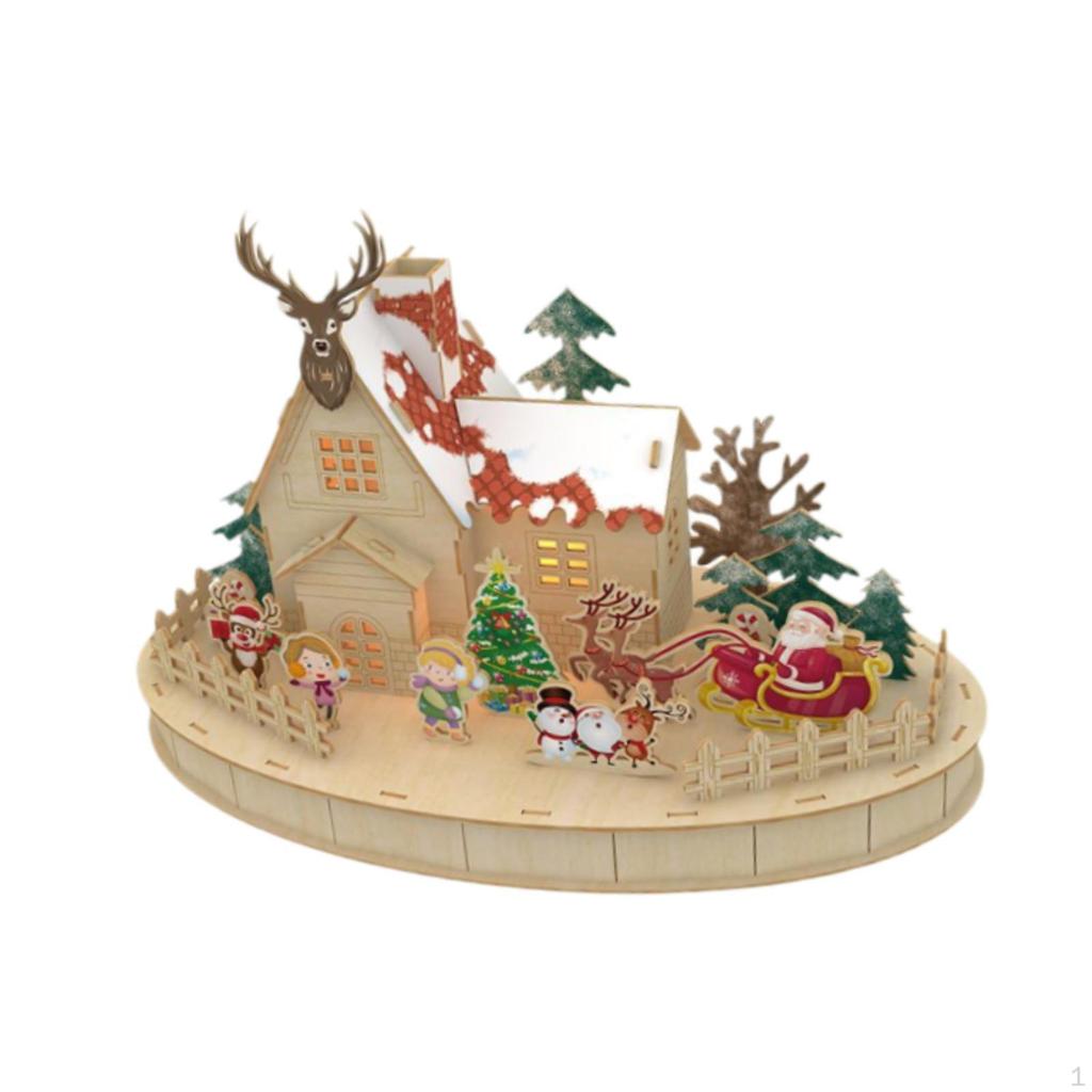 Wooden Christmas Cottages DIY Christma Decor Decoration Artware for Holiday Themed Party