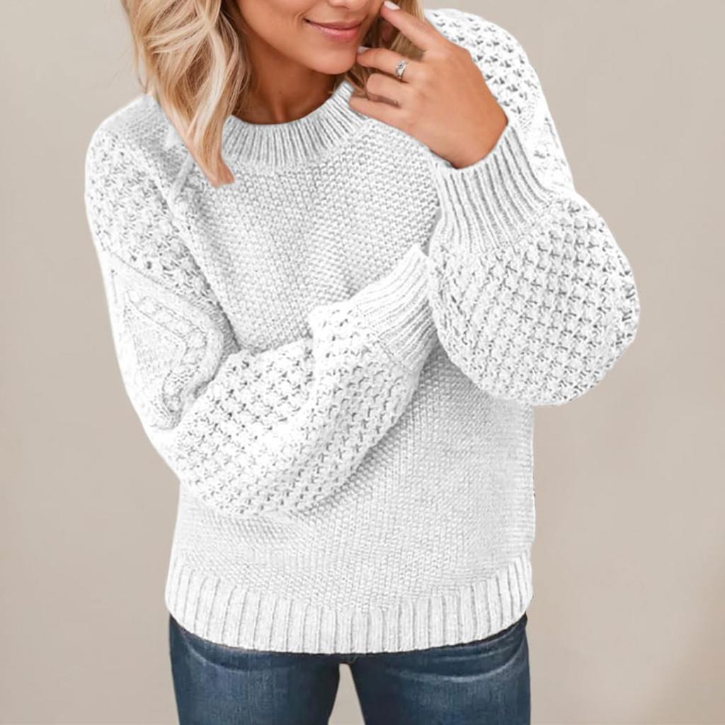 Women's Fashion Casual Round Neck Long Sleeve Cable Knit Sweater Top