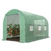 Garden Tunnel Greenhouse Ground Area 8 m² 4L x 2W x 2.05H m Tubular Frame Zipped Door 6 Roll-Up Windows Green
