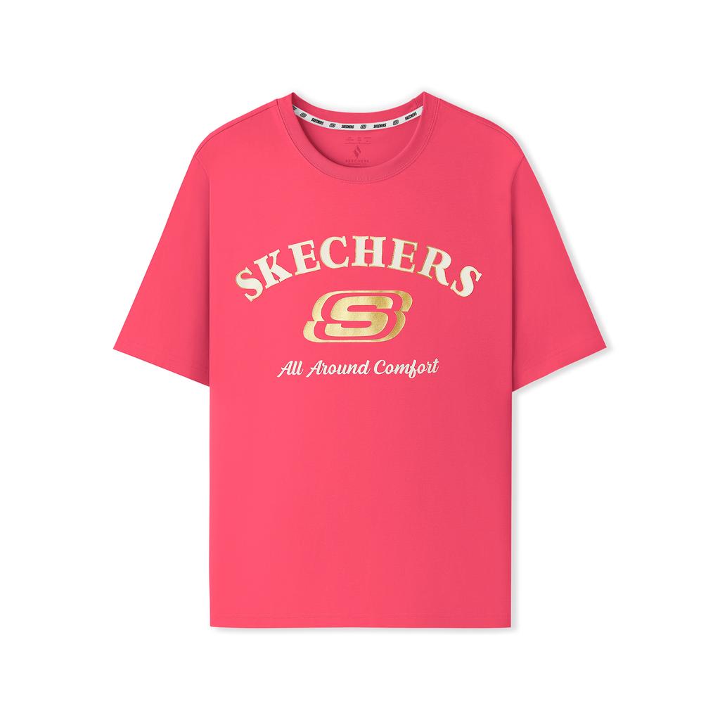 Skechers SS25 Простая Повседневная Удобная Спортивная Футболка с Круглым Вырезом Унисекс Топы Парк-Розовый L225U122-01N1
