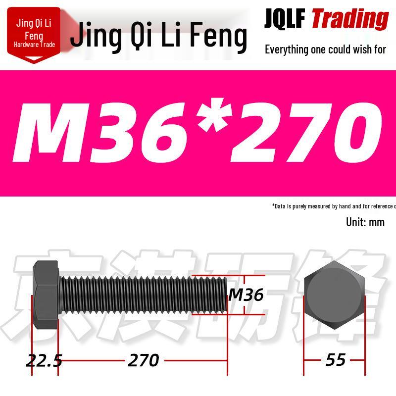12.9 Grade High-Strength Blackened Hex Bolt M22-M48