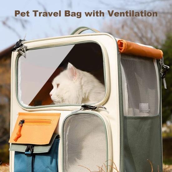 Yousheng Large Cat Carrier Portable Feeding Window Pet Traveling Carrier Breathable Cat Backpack Carrier with Snack Pockets Cat Nest Carrying Bag
