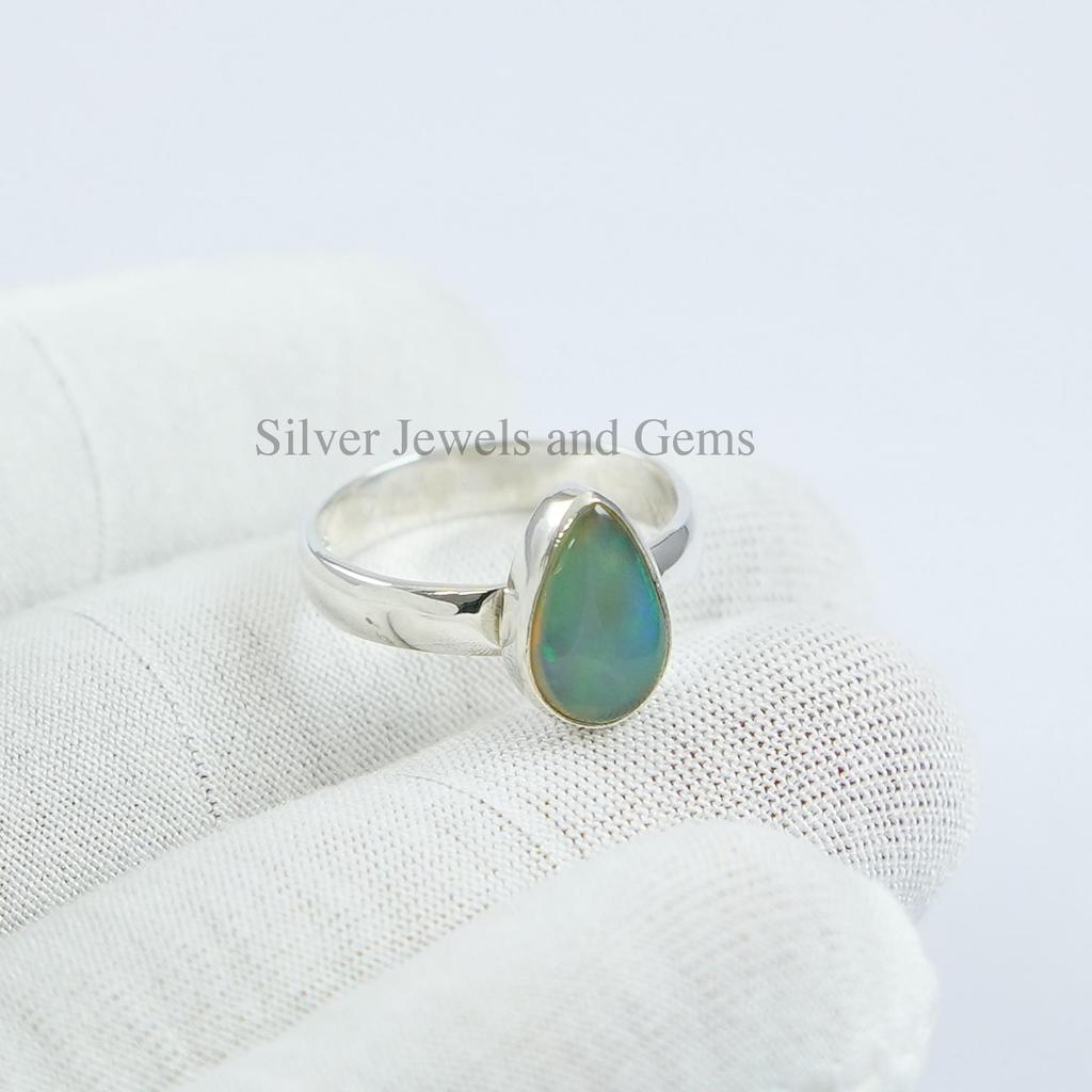 Natural Ethiopian Opal Ring, Teardrop Opal Ring, Gift for Sister, Handmade 925 Sterling Silver Ring, Gemstone Ring