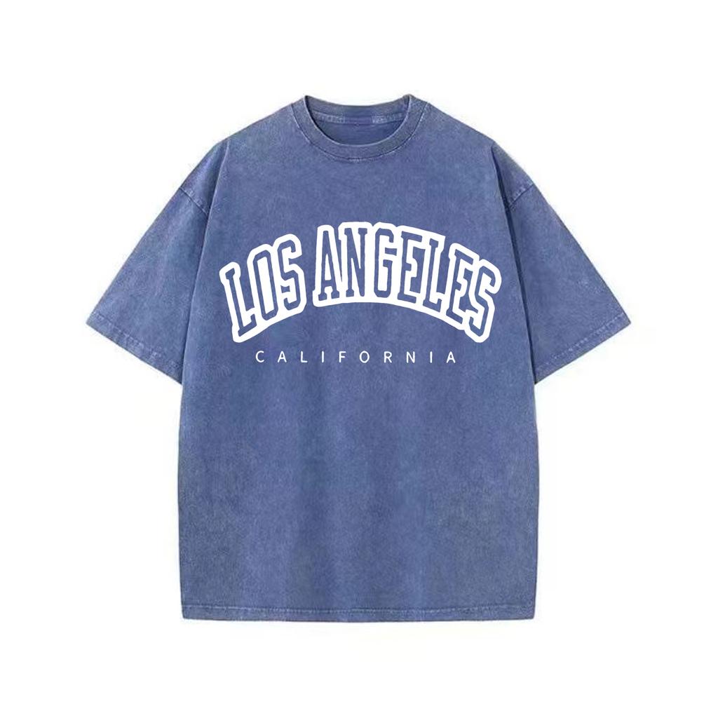 Ретро стираные винтажные женские хлопковые стираные футболки модные с круглым вырезом и коротким рукавом Лос-Анджелес США с принтом топы