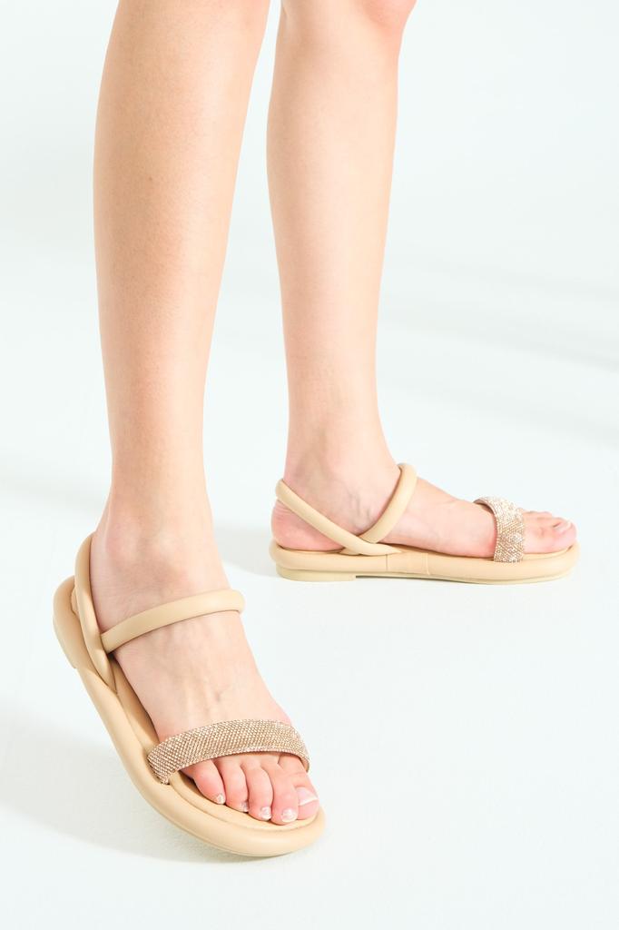 Women's Casual Sandals Orange Stone Single Strap Puff Summer Shoes