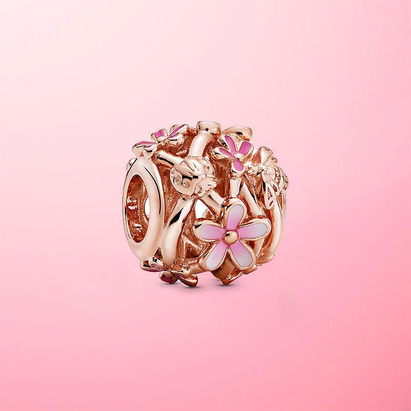 ! Шармы-подвески в виде сверкающих сверкающих цветков маргаритки из стерлингового серебра 925 пробы, бусина, подходят для оригинального браслета-бэнгла, женское ювелирное украшение в подарок