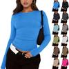 Women's Fashion Solid Colour Round Neck Long Sleeve T-Shirt Top