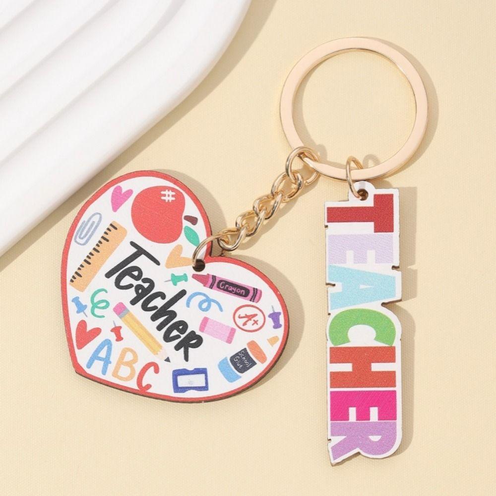 Geometric Shape Teacher's Day Keychain Wooden Pen Holder Key Ring Graduation Ceremony