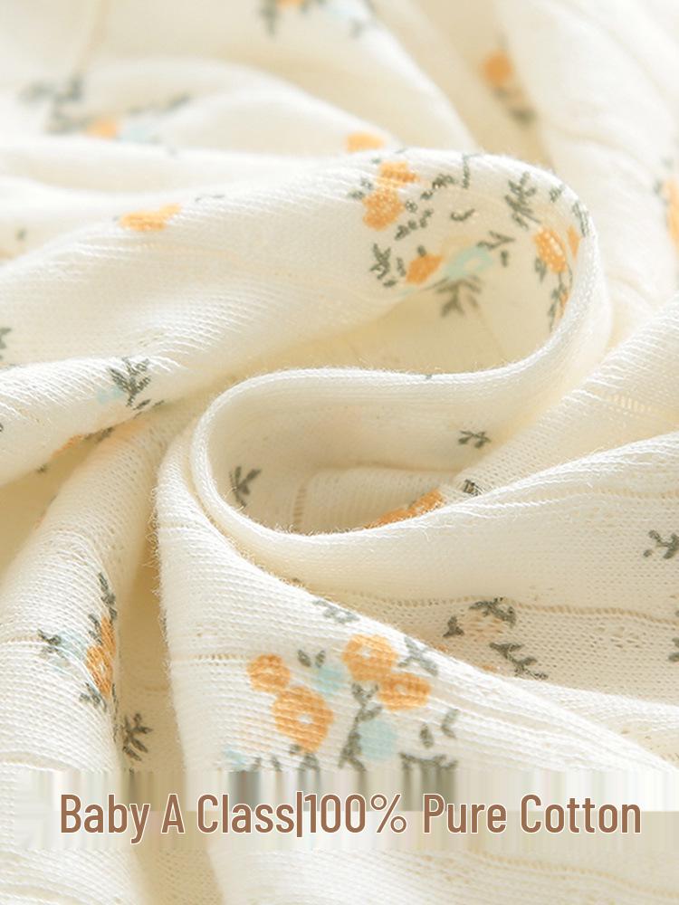 Летний хлопковый комплект из двух предметов для девочек с цветочным принтом: Дышащая, Ультратонкая футболка с коротким рукавом и увеличенной областью для подгузника для младенцев