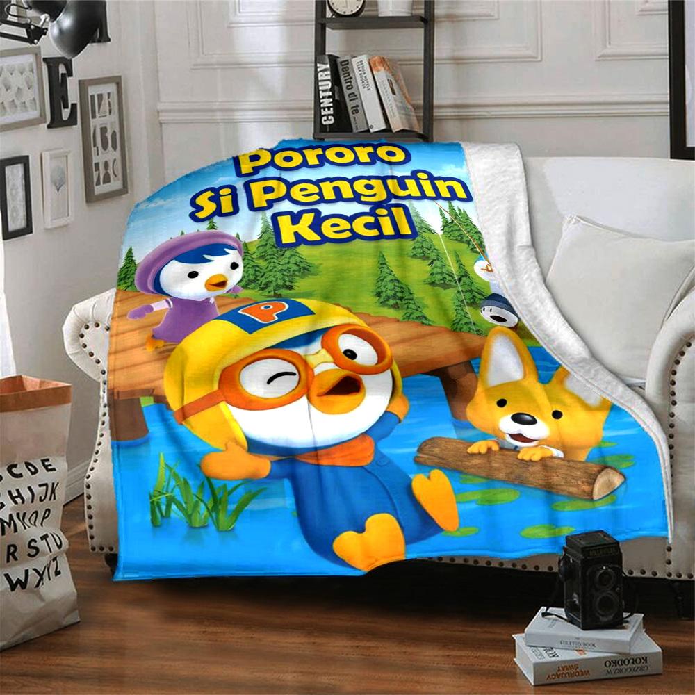 Pororo Cartoon Print Flannel Blanket High Quality Warm Comfortable Cover for All Seasons Perfect for Gifts Home Decor