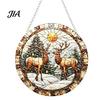 Atmosphere Enhancing Wall Decor Stained Glass Style Acrylic Window Hanging, Tree of Life & Winter Forest Double Sided Printed Ornament Round