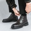 Men's Leather Boots Large Size Autumn and Winter New Men's Martin Boots Fashion Trend Brock Engraved Leather Shoes