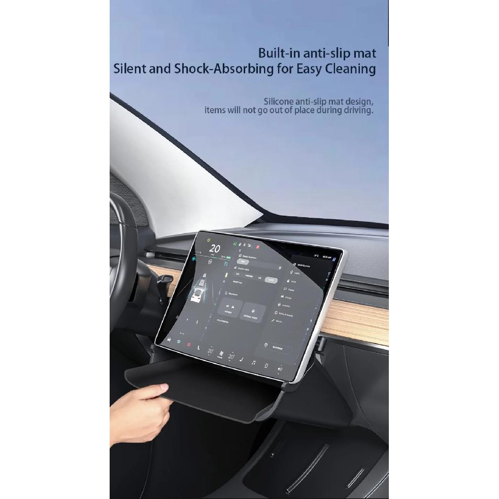 Under Screen Storage Tray for Tesla Model Y 3 2021-2024 Highland Hidden ABS Under Screen Storage Box with Anti-Slip Liner