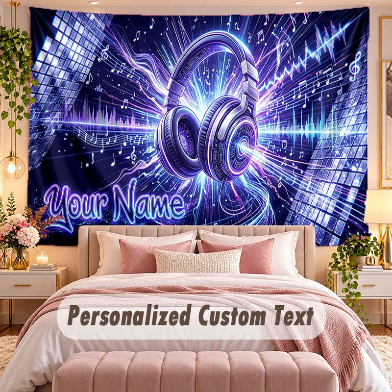 Music DJ (37) Theme Wall Tapestry Customized With Name Text Personalized Hanging Tapestry For Bedroom Living Room Decor