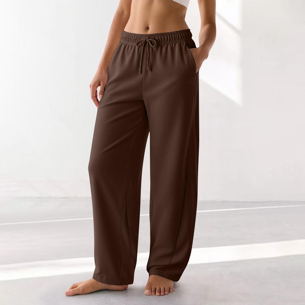 Женские спортивные брюки Barrel Leg с эластичной талией и завязками на талии, повседневные брюки-палаццо из хлопка с карманами