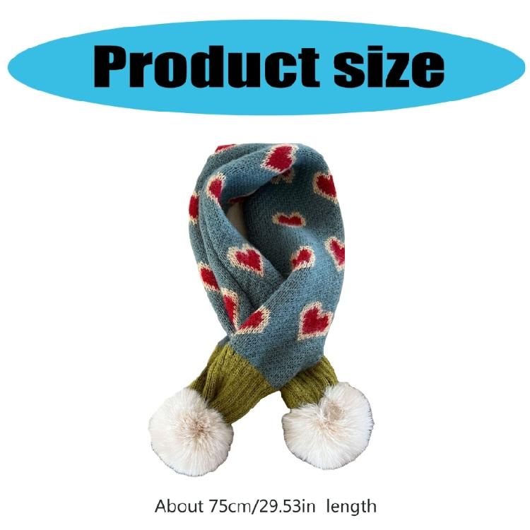 Warm Knitted Neck Scarf for Kids Heart Pattern Crossed Scarf for Boy and Girl Winter Warmth Neck Gaiter for Daily Use