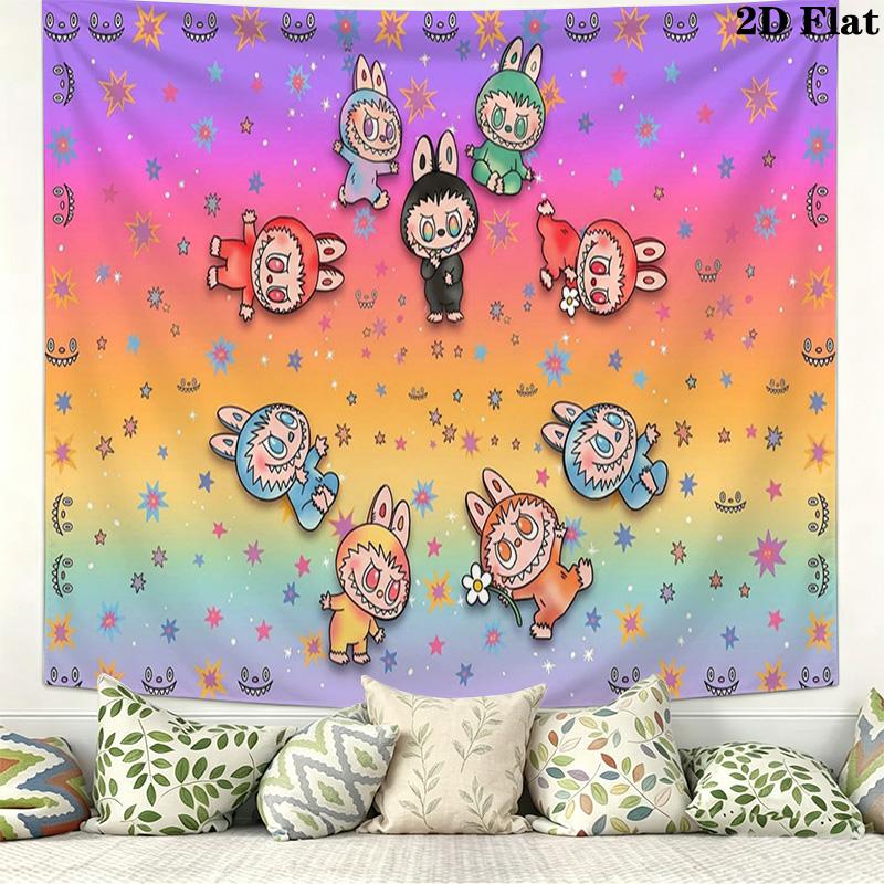 Kawaii Bubu Wall Tapestry Aesthetic Wall Hanging Printed Fabric Blanket Decorative Tapestries for Bedroom Living Room Home Decor