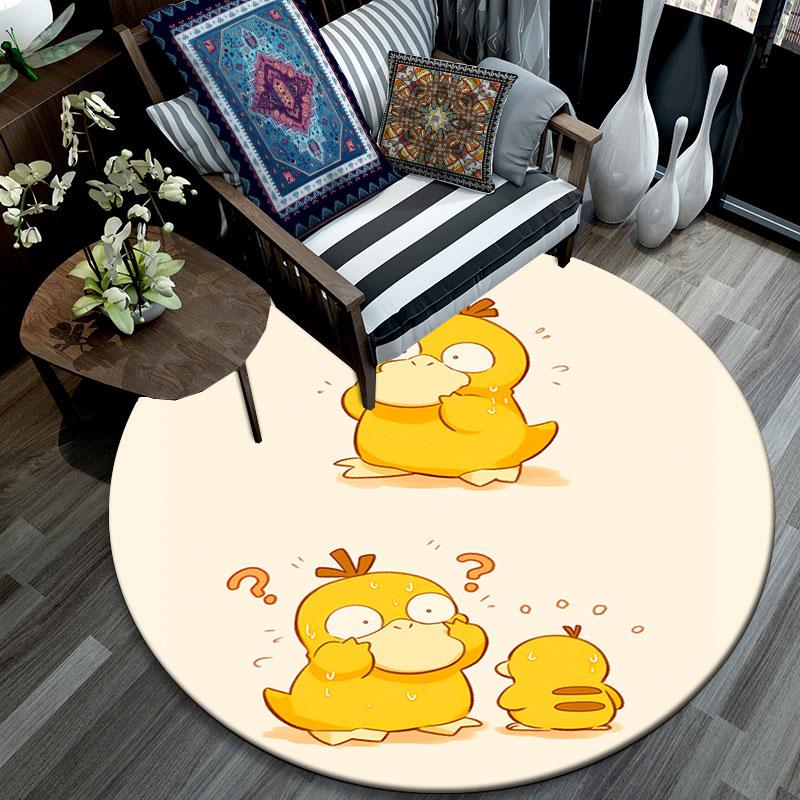 Psyduck Cartoon pattern round rug,Carpet Rug for Living Room Bedroom Playroom ,Non-slip Floor Mat,Holiday Gifts and Birthday Gifts.