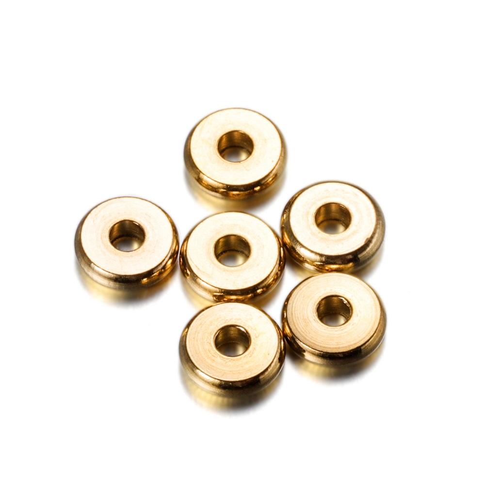 20Pcs/lot 3-10 Mm Stainless Steel Charm Spacer Beads Flat Round Loose Big Hole Beads For DIY Jewelry Making Supplies Accessories