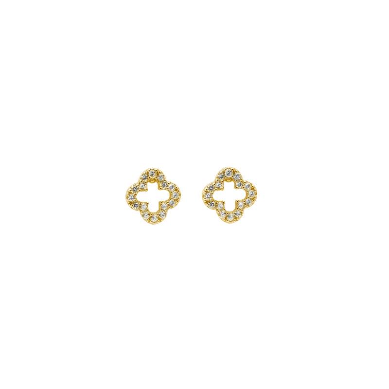 925 Sterling Silver Fine Jewelry Trendy Gold Plated Clover Stud Earrings Geometric Shiny Zircon Flower Screws Bead Piercing