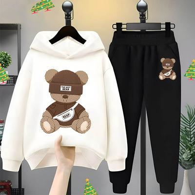 Толстовка с капюшоном Cartoon Bear Cartoon Cartoon Cartoon Детская одежда Дети девочки Мальчики Толстовка с капюшоном комплект из двух комплектов