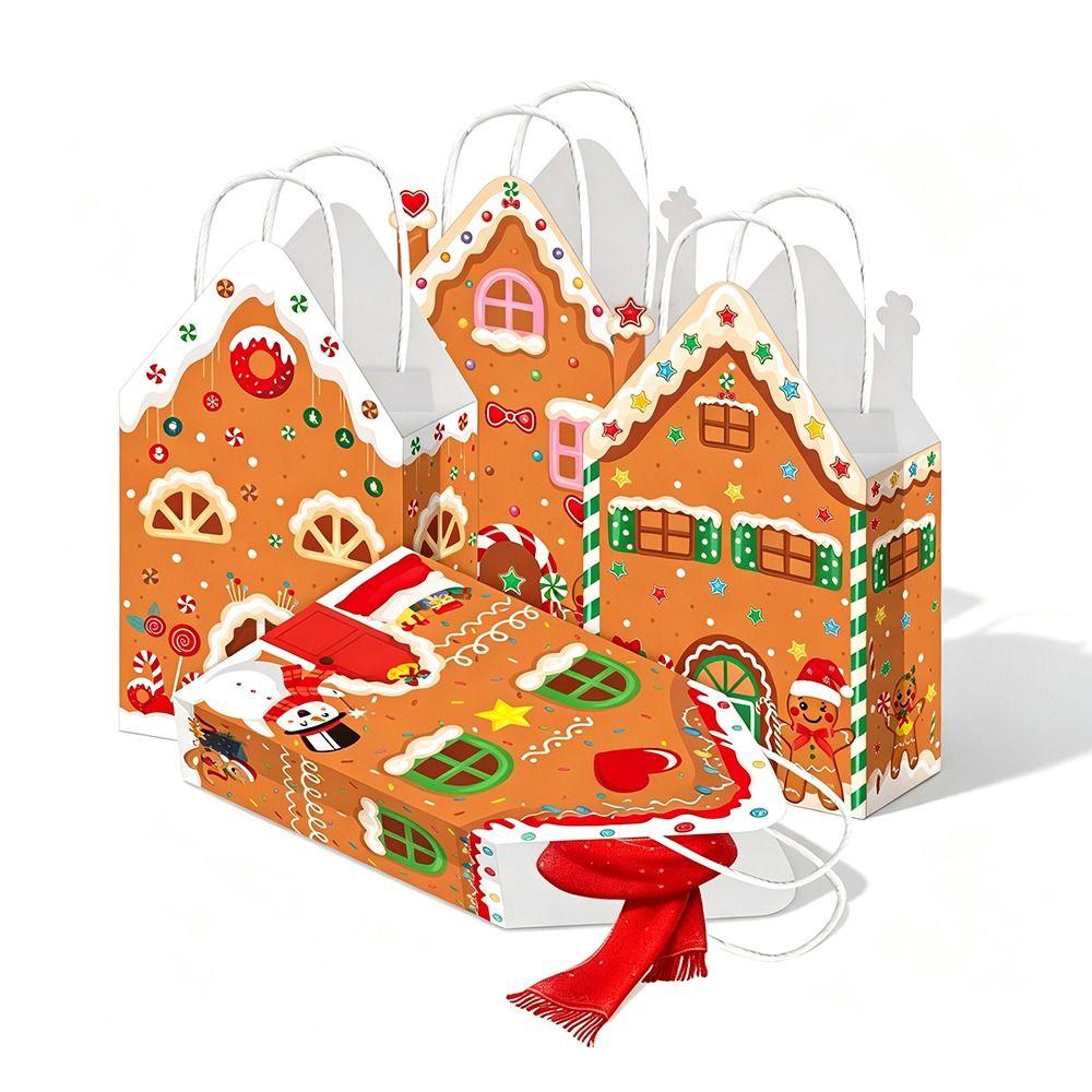 12 Pcs Christmas Gift Bags With Handles Kraft Christmas Bags Paper Goodie Bags For Xmas Decor