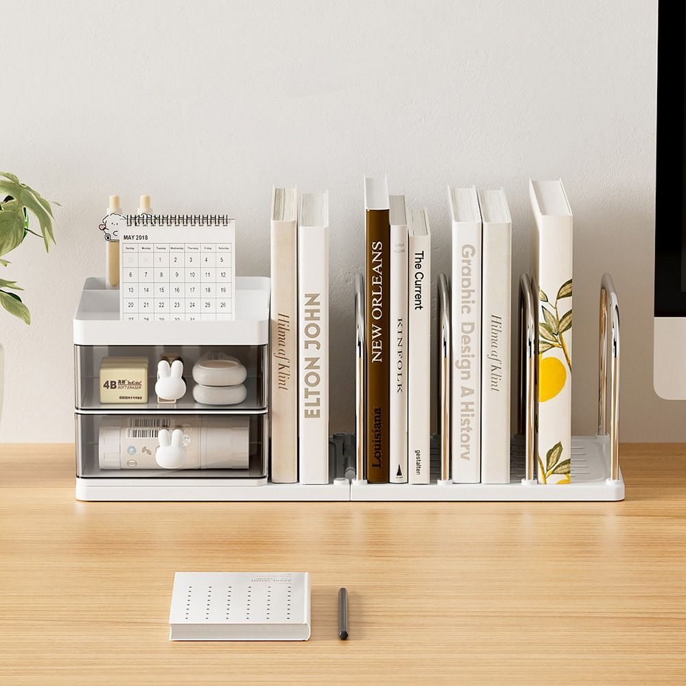 With Storage Box Bookend Book Holder Save Space Books Storage Rack Desk Stand Bookshelf Documents