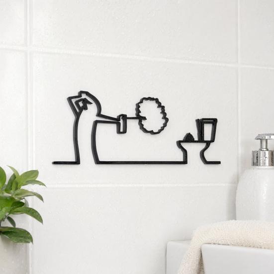 jijijing Funny Bathroom Wall Sign, 3D Printed Minimalist Line Art Toilet Art, Black Modern Home Decor for Washroom