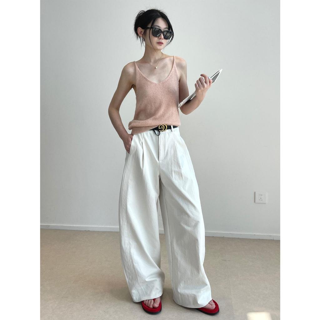 Nan Yu Лидер продаж Корейские брюки-баллоны с высокой талией и широкими штанинами - Минималистичные, повседневные брюки свободного кроя