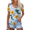 Женская летняя модная повседневная футболка с цветочным принтом, открытыми плечами, V-образным вырезом и короткими рукавами