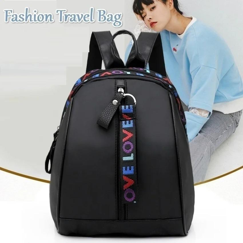 1 Pcs Double Back School Bag Ladies Backpack Fashion All-match Oxford Cloth Backpack Color Webbing Solid Color