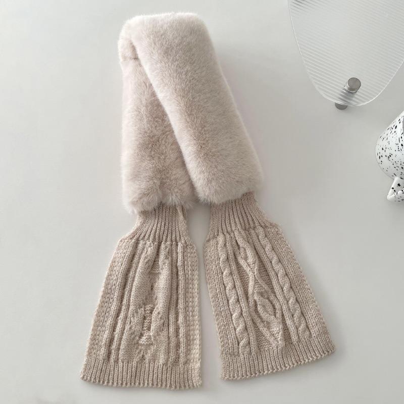 Knitted Scarf Women's Autumn and Winter Versatile Wool Plush Imitation Rex Rabbit Hair Cross Scarf Solid Color Thickened Neck Protector Fur Collar