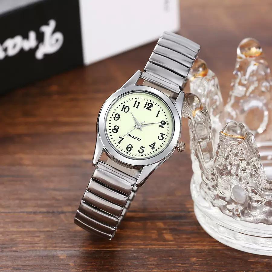 Elderly Night Glow Watches Digital Couple Elastic Band Classic Silver Color Student Casual Quartz Wristwatch Durable