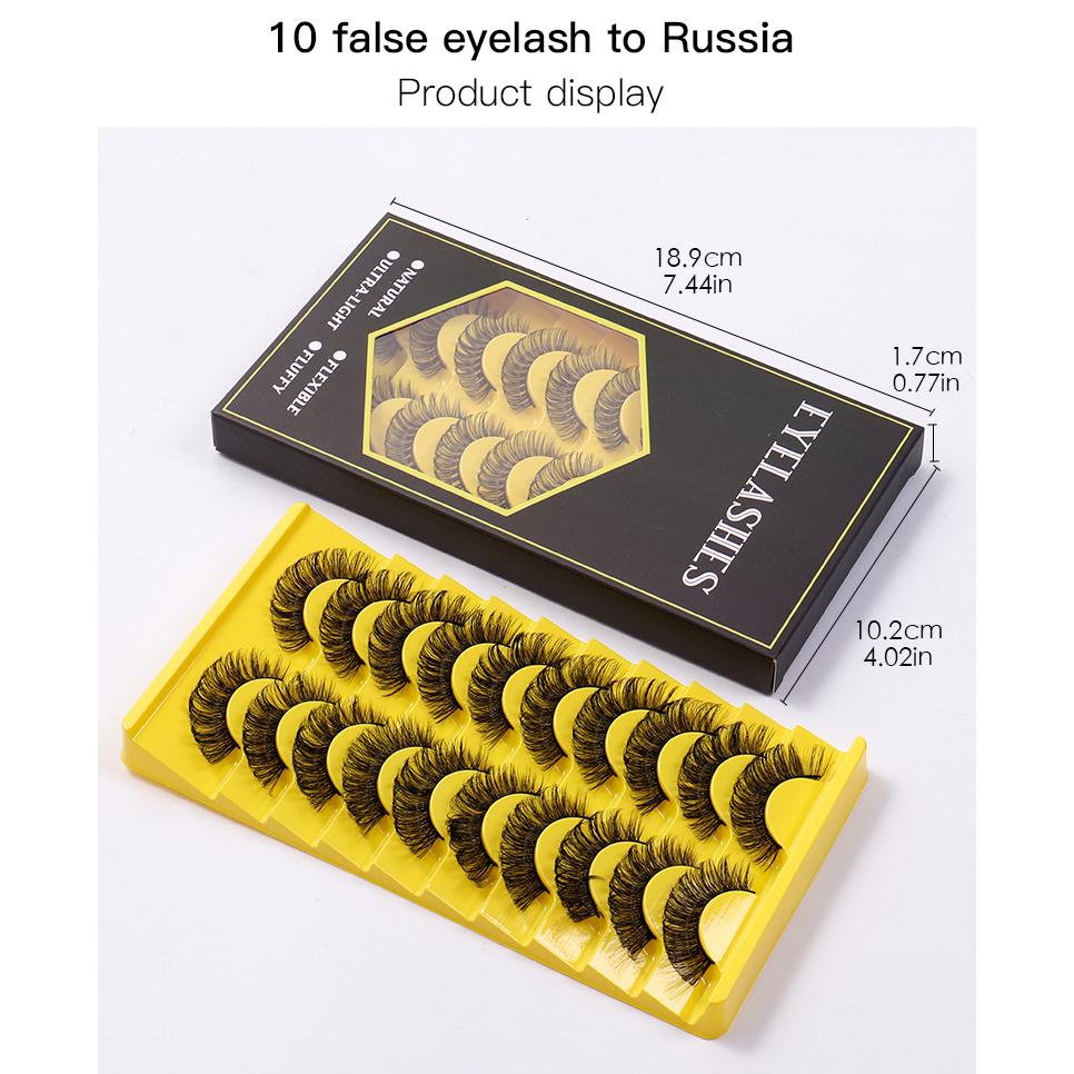 10 Pairs Natural False Eyelashes Curl Russian Volumes 3D Fluffy Mink Reusable Fake Lashes Flexible Extensions Faux Cils