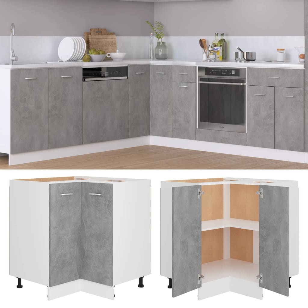 Lyon Corner Base Cabinet Concrete Grey 75.5 x 75.5 x 81.5 cm Particleboard