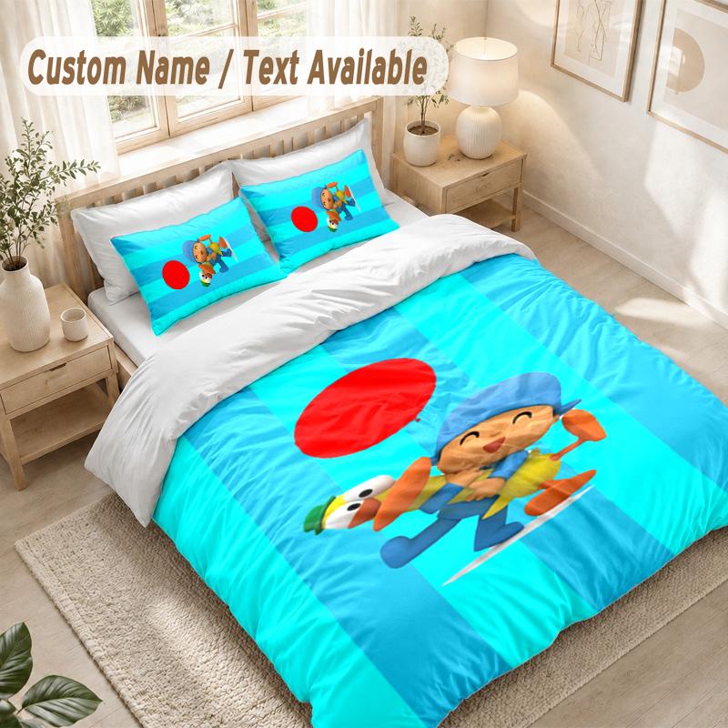 Pocoyó cartoon Bedding Set, 1 Duvet Cover & 2 Pillowcases Soft Comfortable Bedroom Home Textile Decor