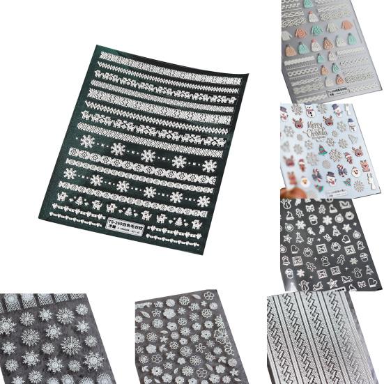 Слайдер для ногтей Разные формы Гравированный узор 5D эффект Шерстяной белый Снежинка Крыло Цветная наклейка для ногтей