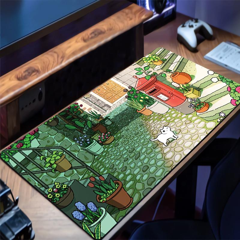 Anime Mousepad Computer Gamer Lock Edge Extended Desktop Mouse Mat Kawaii Cartoon City Keyboard Mouse Pad Natural Rubber Carpet