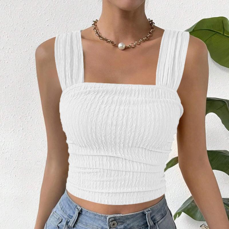 Летняя мода базовый безрукавный укороченный топ женский открытый пупок квадратный воротник однотонный сексуальный бретели рубашки женские элегантные облегающие повседневные женские блузки 26606