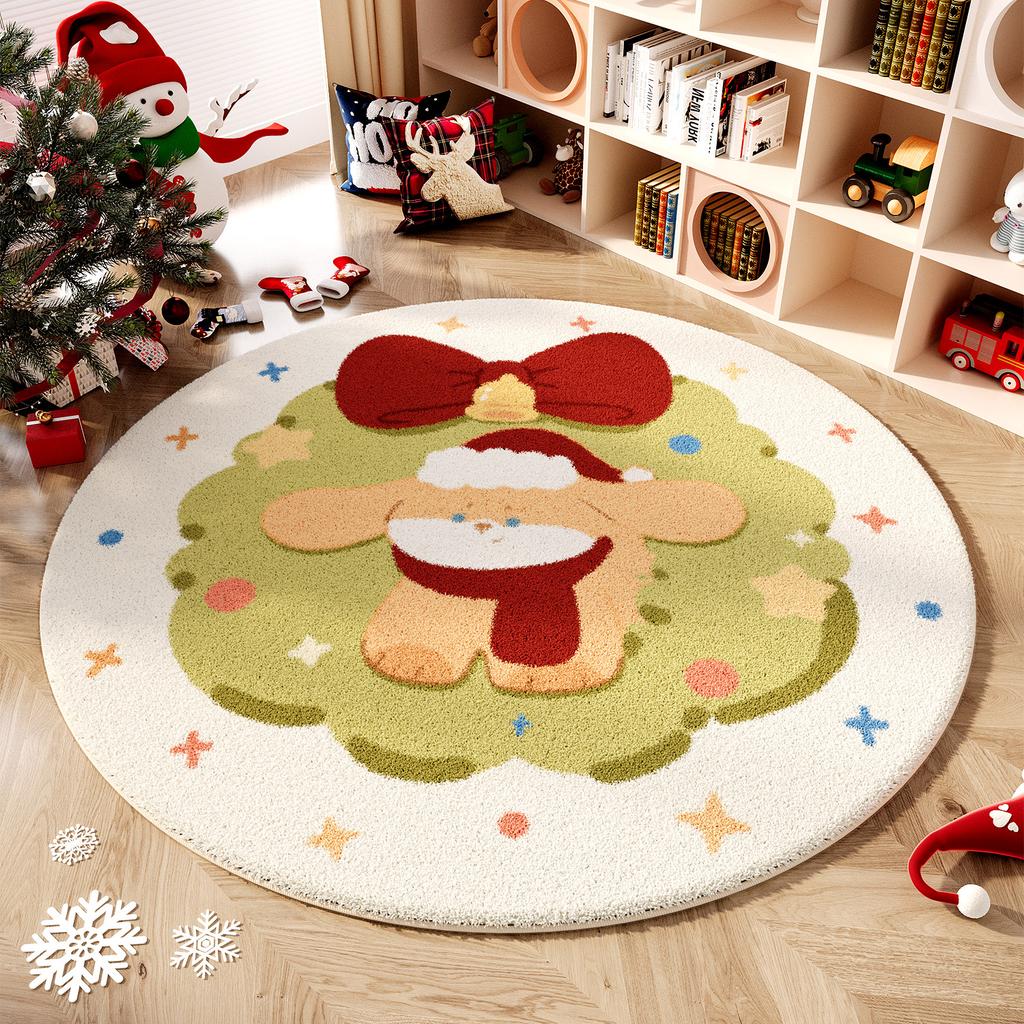 Christmas Bedroom Decor Red Carpet Round Carpets for Living Room Thick Plush Cloakroom Washable Floor Mat Home Fluffy Soft Rug