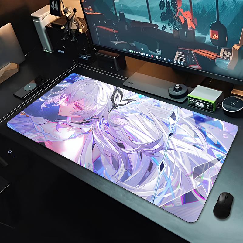 Игровой коврик для мыши Настольный коврик Противоскользящая резиновая основа Прошитые края Белые волосы Аниме-девушка Печать Расширенный коврик для клавиатуры для геймеров