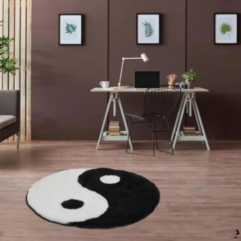 Soft Plush Yin Yang Symbol Circular Geometric Carpet for Living Room Bedroom Chinese Home Decorative Floor Mat