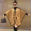 Spring Large Size Loose Splicing Contrasting Color Lace-Up Cape Shawl Women'S Knitted Cardigan Bat Sleeve Medium And Long Coat