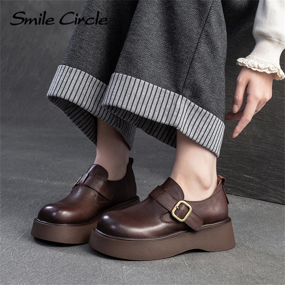 Женские туфли из натуральной кожи на плоской подошве с высокой пряжкой, модные удобные повседневные туфли
