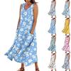 Women's Summer Casual Fashion Flower Printed Sleeveless Pocket Dress